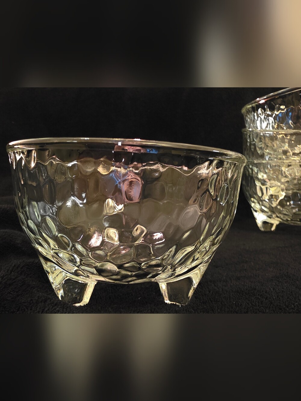 Vintage Crisa Glass Footed Dessert Bowls Set of 6 Pebbled Clear Glass